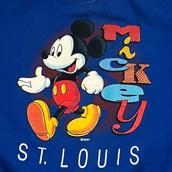 Vintage 1980s Mickey Mouse St. Louis Blue Velva Sheen Crewneck Sweatshirt - Picture 3 of 4